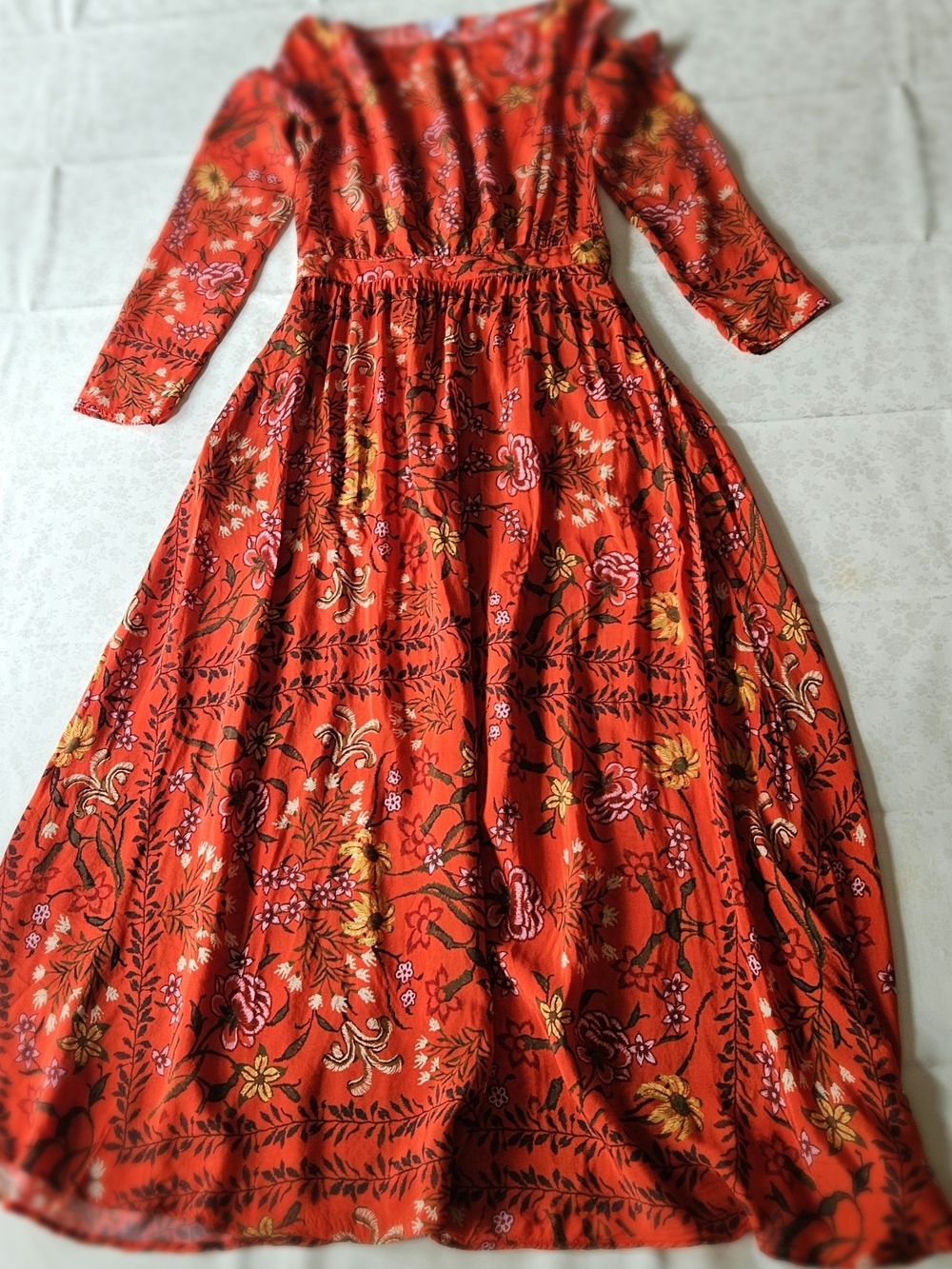 ​LAIA Floral Maxi Dress Boho Cottagecore Long Sleeve Orange Size XS - Picture 16 of 16